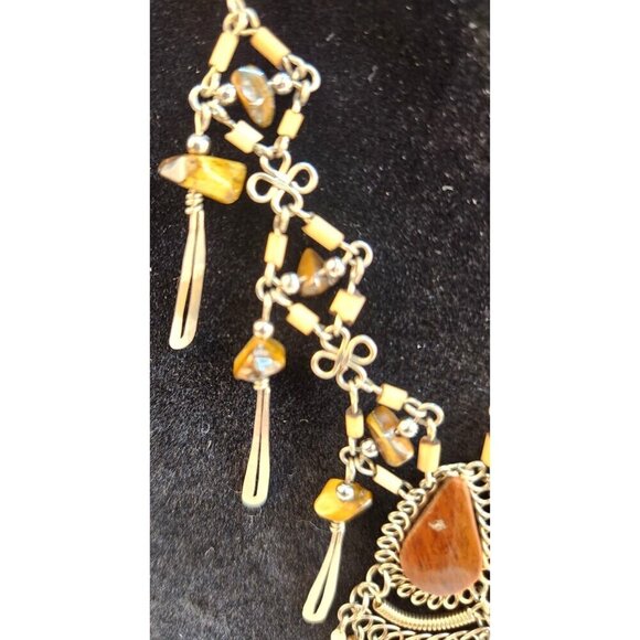 Handmade Bohemian Necklace With Brown Wood Beads & Dangle Accents - Picture 4 of 7